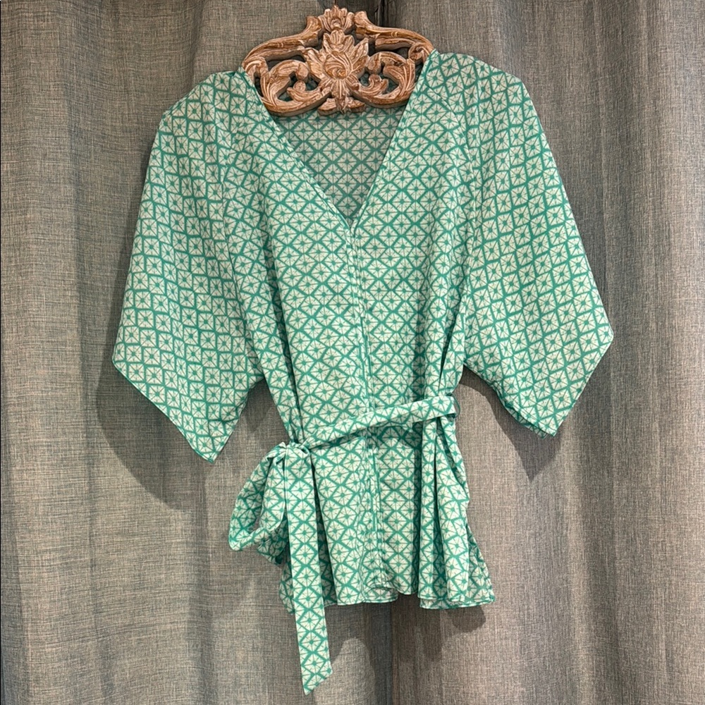 Banana Republic Green Patterned Wrap Top